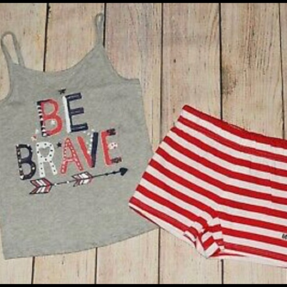 GIRLS3T RED WHITE SHORTS BRAVE HEART TOP 4THJULY